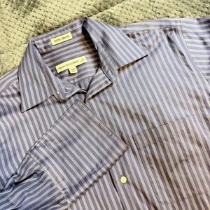Pronto Uomo Mens Purple Striped Non Iron Dress Shirt 15 32/33 French Cuff Cotton